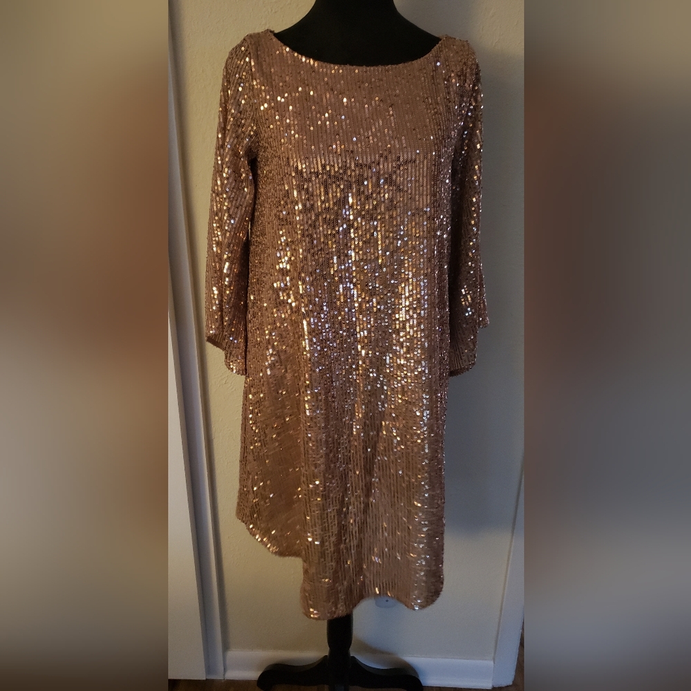 Anthropologie Rose Gold Shift Dress